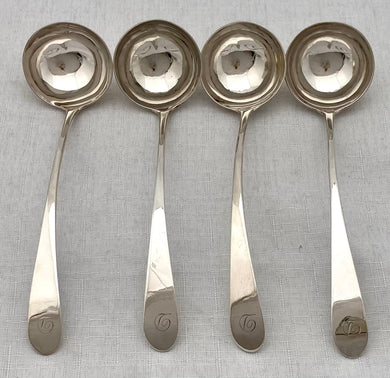 Georgian, George III, Four Scottish Silver Sauce Ladles. Edinburgh, Francis Howden (1783 - 1817). 2.8 troy ounces.