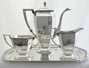 Art Deco Silver Plated Bachelor's Coffee Set. Pairpoint of Bedford, Massachusetts. Circa 1930.