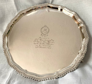 George V Presentation Silver Salver, 4th Queen's Own Hussars. London 1933 Carrington & Co. 44 troy ounces.