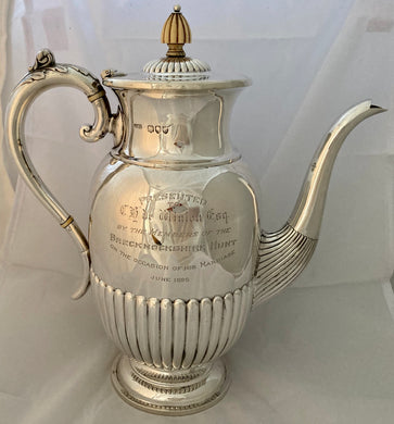 Victorian, Brecknockshire Hunt silver coffee biggin. London 1892 Josiah Williams & Co.  30 troy ounces.
