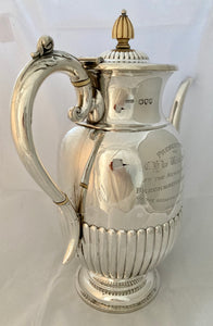 Victorian, Brecknockshire Hunt silver coffee biggin. London 1892 Josiah Williams & Co.  30 troy ounces.