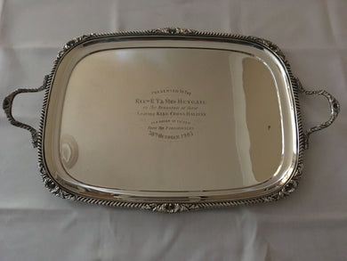 Edwardian silver twin handled tray. London 1905 Goldsmiths & Silversmiths Co.  115 troy ounces.