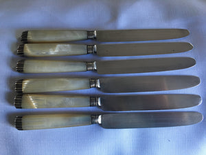 Georgian, George III, set of six silver bladed and mother of pearl hafted knives. Sheffield 1815/17.