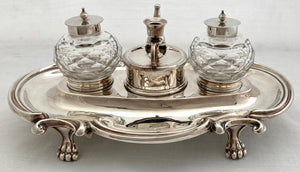 Silver Plated Inkstand with Twin Inkwells & Taperstick Holder.