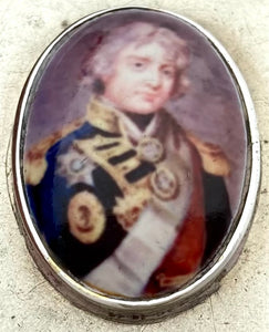 Victorian Silver Plated Enamel Portrait Vesta Case for Vice-Admiral Horatio Nelson, circa 1890.