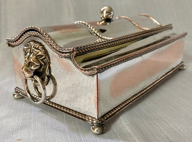 Silver Plate on Copper Inkstand, with Lion Mask Handles, in the Georgian Manner.