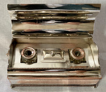 Silver Plate on Copper Inkstand, with Lion Mask Handles, in the Georgian Manner.