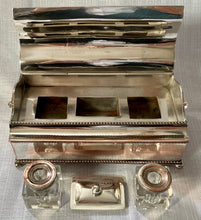 Silver Plate on Copper Inkstand, with Lion Mask Handles, in the Georgian Manner.