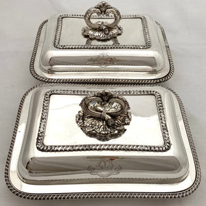 Pair of George IV Old Sheffield Plate Entree Dishes, Christopher Family Crest. T & J Creswick, Sheffield, circa 1820 - 1830.