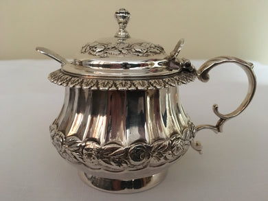 Georgian, George IV, ornate silver mustard pot. London 1825 Joseph Angell I. 5.5 troy ounces.