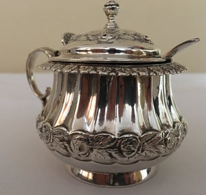 Georgian, George IV, ornate silver mustard pot. London 1825 Joseph Angell I. 5.5 troy ounces.