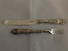 Victorian cased set of silver Queens Pattern fruit knives and forks. Sheffield 1863/65 Aaron Hadfield.