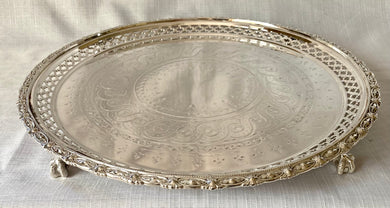 Late Victorian Orante Pierced Silver Plated Gallery Salver. Atkins Brothers of Sheffield.