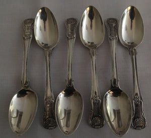 Georgian, George III, set of six silver heavy gauge Kings pattern crested teaspoons. London 1818 Thomas Barker. 7 troy ounces.