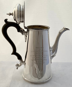 Edwardian Silver Coffee Pot for Lieutenant C.A. Fremantle, Royal Navy. London 1904 Page, Keen & Page. 18 troy ounces.