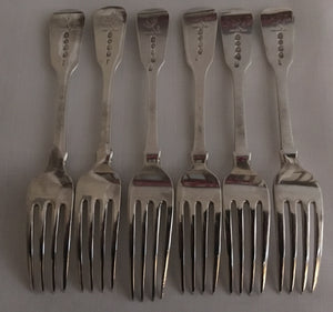 Georgian, George IV, set of 6 silver dessert forks. London 1824 James Thomas.  9 troy ounces.