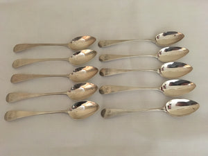 Georgian, George III, set of 10 Newcastle silver teaspoons. Dorothy Langlands & George Murray, circa 1804 - 1816.  4.7 troy ounces.