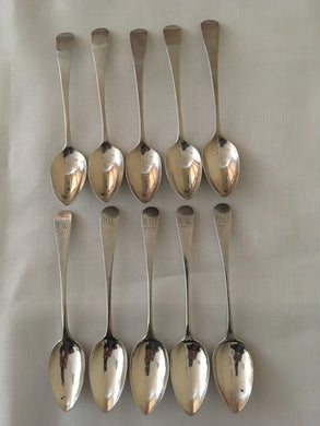 Georgian, George III, set of 10 Newcastle silver teaspoons. Dorothy Langlands & George Murray, circa 1804 - 1816.  4.7 troy ounces.