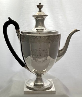 Georgian, George III, Silver Coffee Pot. Crested for Radclyffe. London 1796 John Robins. 29 troy ounces.