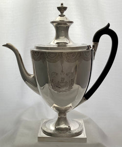 Georgian, George III, Silver Coffee Pot. Crested for Radclyffe. London 1796 John Robins. 29 troy ounces