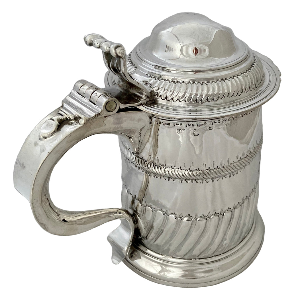 George I Silver Lidded Quart Tankard. London 1724 Richard Bayley. 25.5 troy ounces.