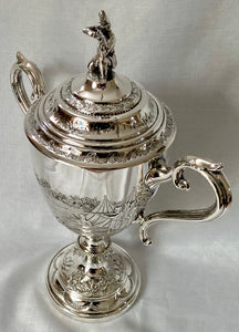 Victorian Military Silver Plated Cup & Cover with Kneeling Rifleman, circa 1870 - 1890.