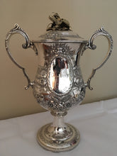 Excellent quality mid Victorian large silver plated trophy cup and cover, circa 1869.