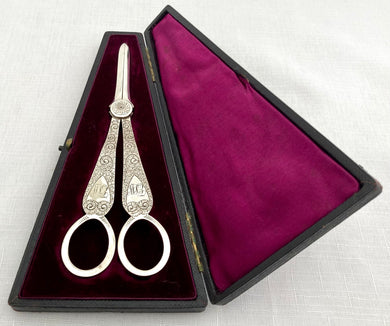 Cased Pair of Silver Plated Grape Scissors. John Sanderson & Son of Sheffield.