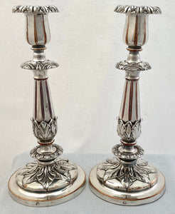Late Georgian Pair of Old Sheffield Plate Candlesticks. Roberts, Smith & Sissons. circa 1830 - 1840.