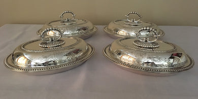 Victorian set of four silver entree dishes and covers. Sheffield 1856 Martin Hall & Co.  218 troy ounces
