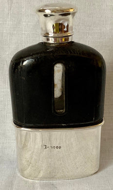 Victorian Silver and Leather Clad Hip Flask. London 1876 Charles Asprey & Charles Asprey Junior.