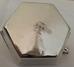 Asprey hexagonal silver table lighter, Birmingham 1936.