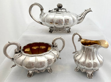 William IV Old Sheffield Plate Matched Tea Set of Melon form, circa 1835.