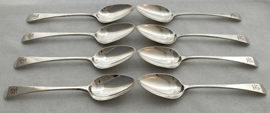 Georgian, George III, Set of Eight Silver Tablespoons. London 1801 Eley & Fearn. 17.5 troy ounces.