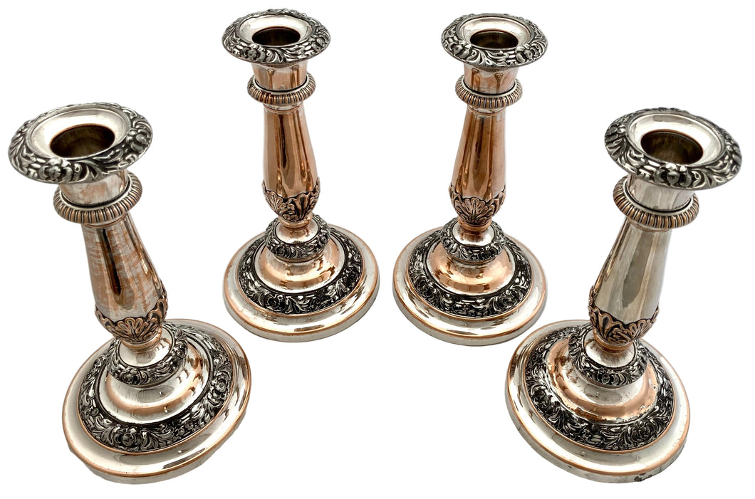 William IV Set of Four Old Sheffield Plate Candlesticks, circa 1830.