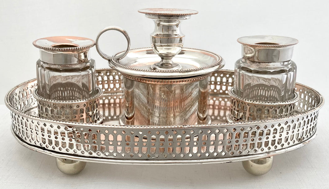 Georgian, George III, Old Sheffield Plate Pierced Gallery Inkstand, circa 1780 - 1800.