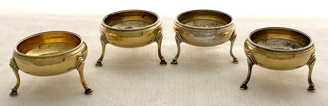 Georgian, George III, Set of Four Silver Gilt Salts. London 1787 Charles Hougham. 7 troy ounces.