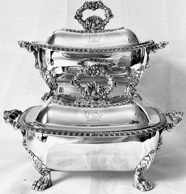 Georgian, George IV, Pair of Old Sheffield Plate Sauce Tureens & Covers, circa 1820.