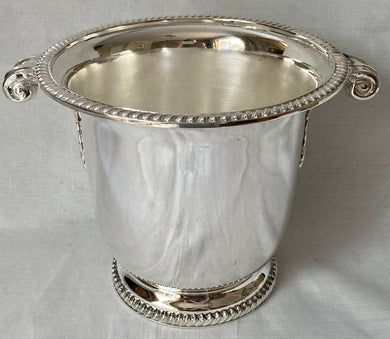 Asprey Silver Plated Wine Cooler with Scrolled Leaf Capped Handles, circa 1960.