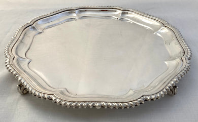 Early 20th Century Large Silver Plated Salver on Four Scroll Feet.