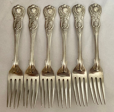 Georgian, George IV, Six Silver Double Struck Kings Pattern Regimental Table Forks. London 1828 William Chawner II. 19 troy ounces.