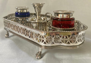 Georgian, George III, Old Sheffield Plate Galleried Inkstand, circa 1780 - 1800.