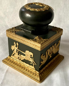 19th Century French Empire Style Gilt Bronze Mounted Ebonised Metalware Inkwell.