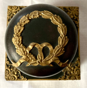 19th Century French Empire Style Gilt Bronze Mounted Ebonised Metalware Inkwell.