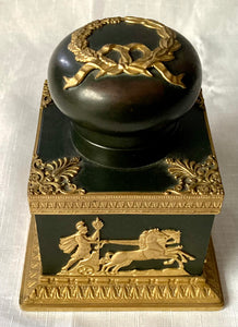 19th Century French Empire Style Gilt Bronze Mounted Ebonised Metalware Inkwell.