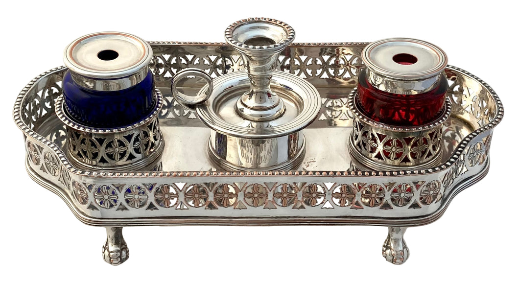 George III Old Sheffield Plate Galleried Inkstand, circa 1780 - 1800.