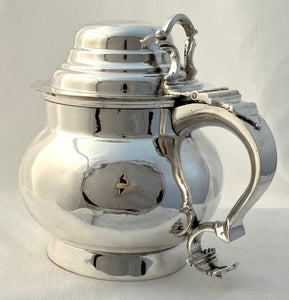 19th Century Silver Plate on Copper Ale Jug with Inset Coin to the Cover.