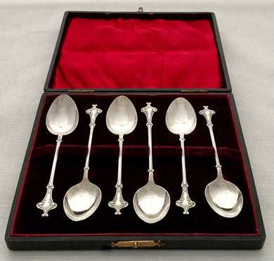 Edwardian Set of Six Art Nouveau Silver Coffee Spoons. Birmingham 1904, A. J. Bailey. 1.2 troy ounces.