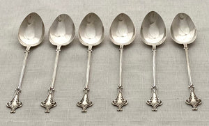 Edwardian Set of Six Art Nouveau Silver Coffee Spoons. Birmingham 1904, A. J. Bailey. 1.2 troy ounces.