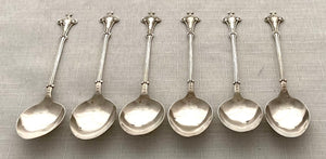 Edwardian Set of Six Art Nouveau Silver Coffee Spoons. Birmingham 1904, A. J. Bailey. 1.2 troy ounces.